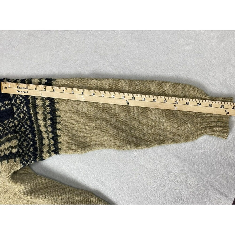 Vintage Eddie Bauer Mens M Wool Sweater Fair Isle Nordic Tan/Navy USA Crewneck - Picture 7 of 8